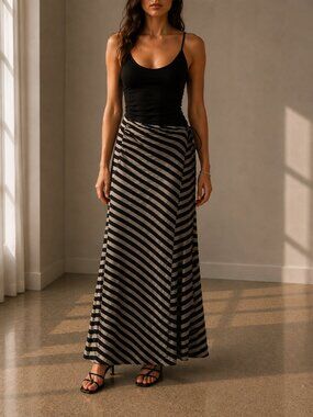 Jean Paul Gaultier for Fuzzi Black & White Striped Mesh Wrap Skirt #festivalvibe